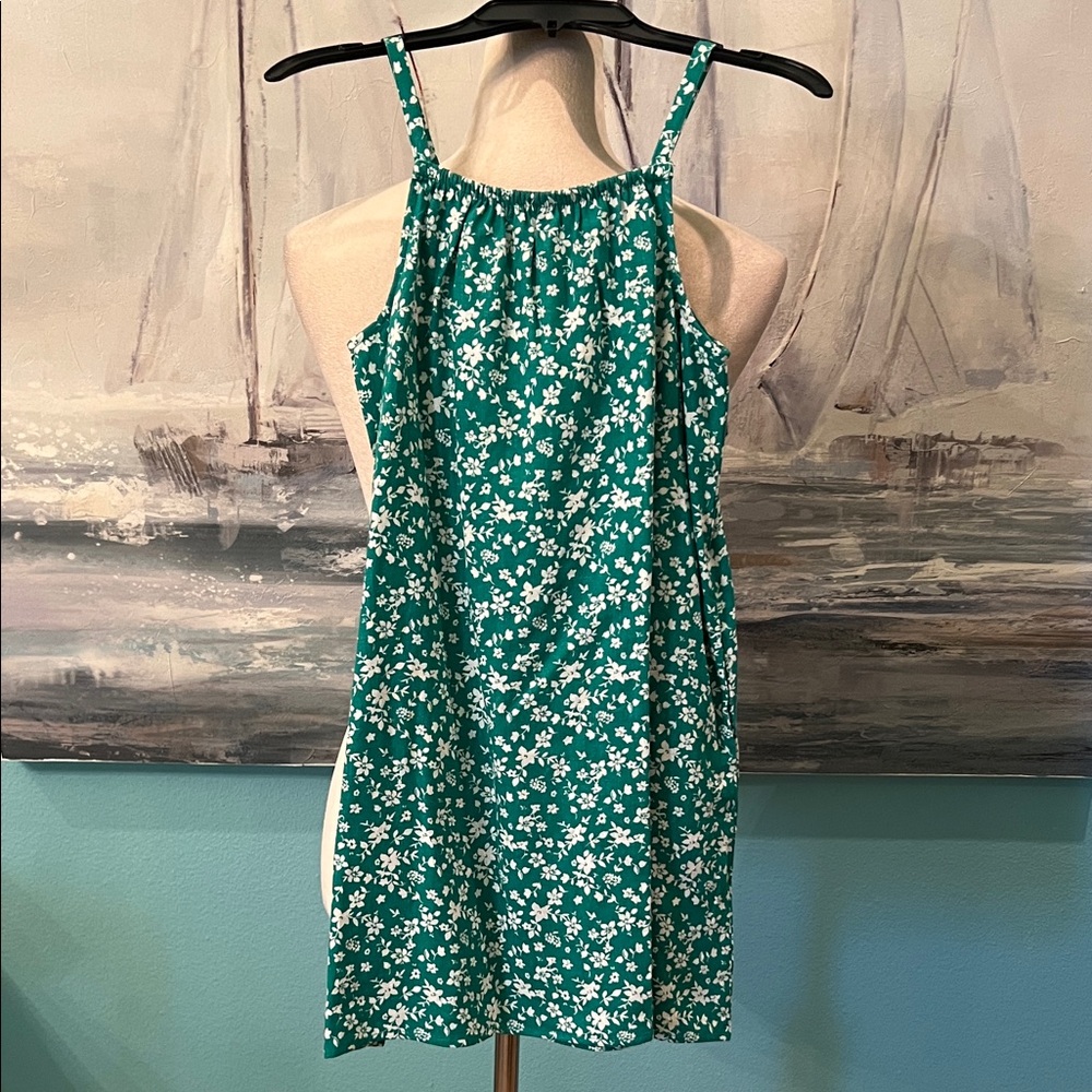 NWT Girls Copper Key Green Floral Linen Dress, Medium